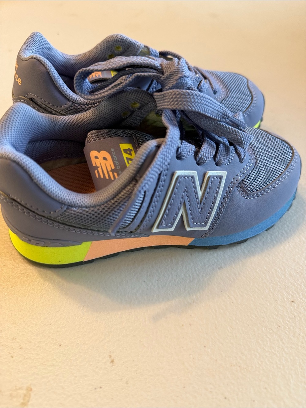 New Balance Kids' Lavender 574 Sneakers with Neon Accent - Picture 3 of 5